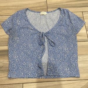 floral print tie up short sleeve top cropped